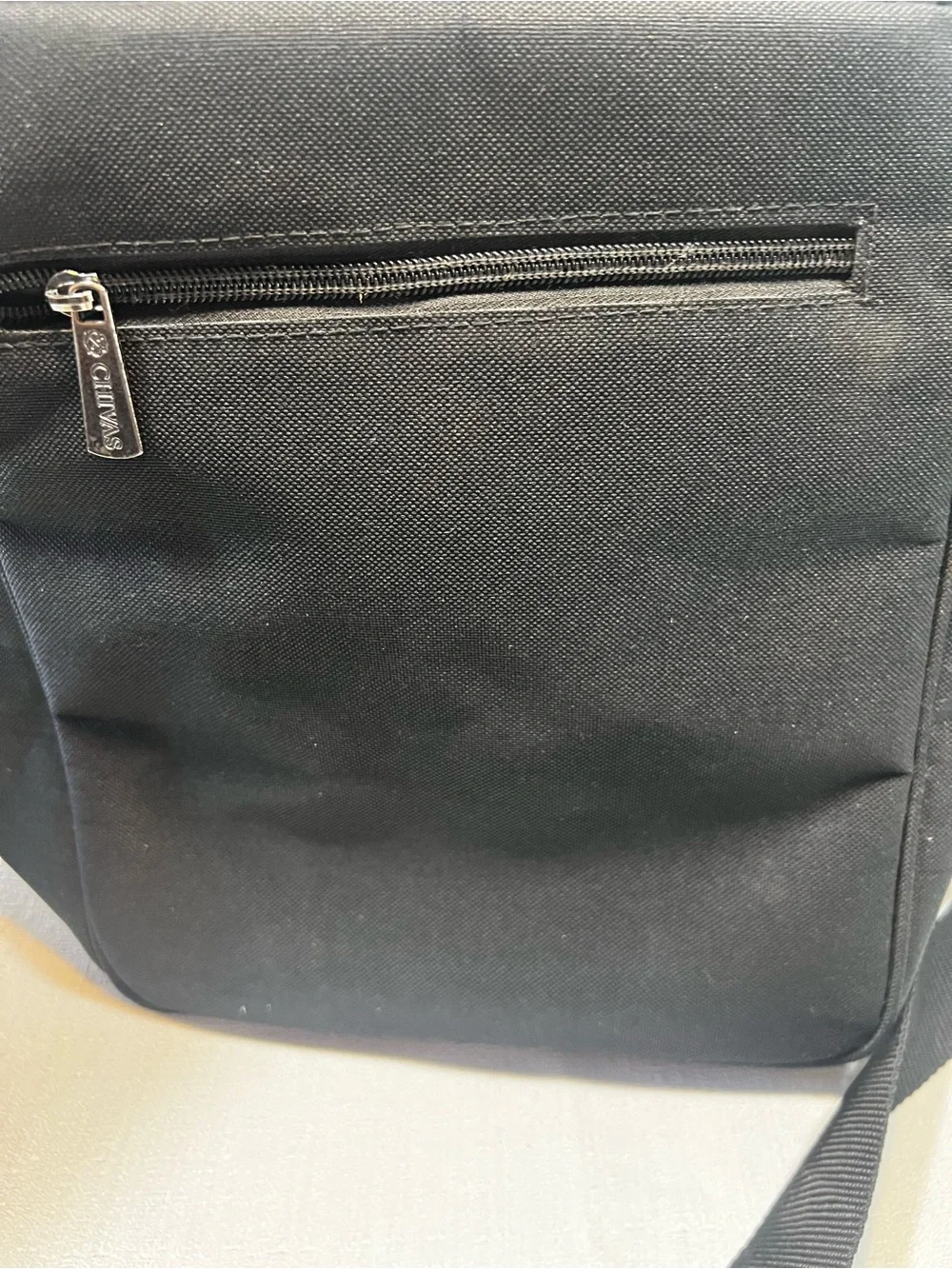 Civas Black Men's Vertical Messenger Bag with Leather Trim